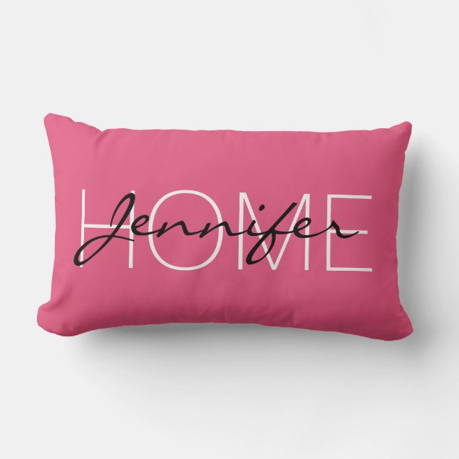 Donkere roze kleur huis monogram kussen (Voorkant)