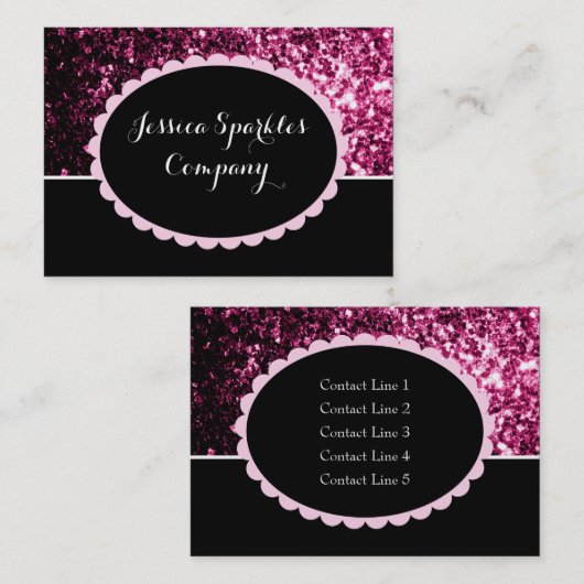 Donkere roze nep glanzende glitter glans zwarte el visitekaartje (Voorkant / Achterkant)
