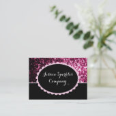 Donkere roze nep glanzende glitter glans zwarte el visitekaartje (Staand voorkant)
