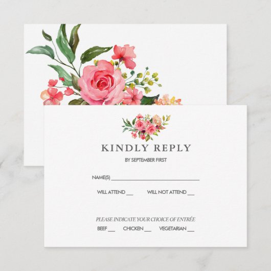 Donkere Roze Rozen Stof Roze Trouw RSVP Uitnodigin Kaart (Voorkant / Achterkant)