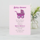 Donkere roze stroller baby douche kaart (Staand voorkant)