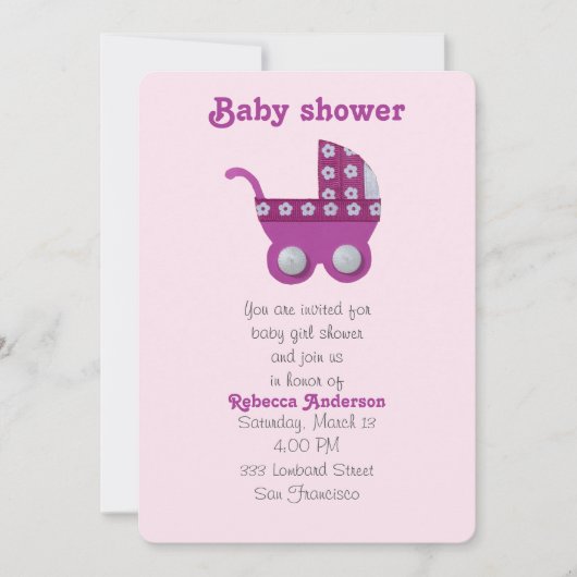 Donkere roze stroller baby douche kaart (Voorkant)