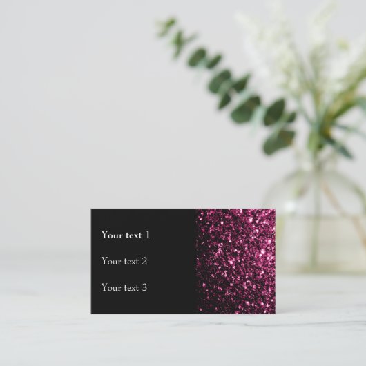 Donkere roze vlek met glanzend glitter sparkles en visitekaartje (Staand voorkant)