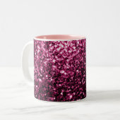 Donkere roze vlek met glanzend glitter tweekleurige koffiemok (Voorkant links)