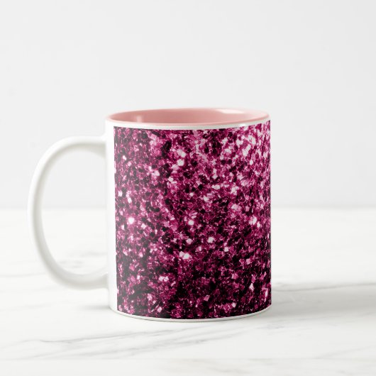 Donkere roze vlek met glanzend glitter tweekleurige koffiemok (Links)
