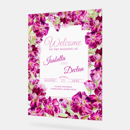 Donkere roze waterverf bruiloft welkom acryl bord (Hoek)