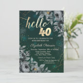 Donkere Rozen Groen 40e Verjaardag Kaart (Staand voorkant)