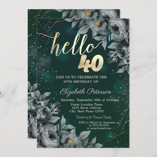 Donkere Rozen Groen 40e Verjaardag Kaart (Voorkant / Achterkant)