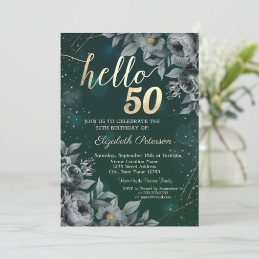 Donkere Rozen Groen 50ste Verjaardag Kaart (Staand voorkant)