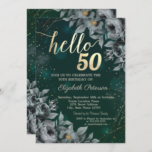 Donkere Rozen Groen 50ste Verjaardag Kaart (Voorkant / Achterkant)