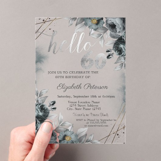 Donkere Rozen Groen 60e Verjaardag Acryl Uitnodigingen (Insitu (Draagbaar))