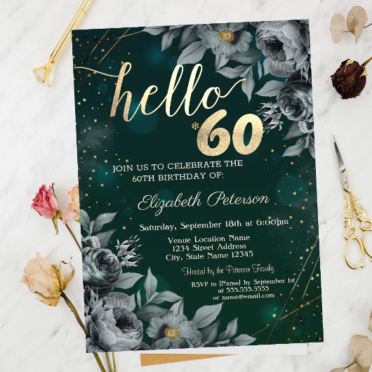 Donkere Rozen Groen 60e Verjaardag Kaart