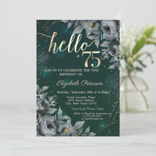 Donkere Rozen Groen 75e Verjaardag Kaart (Staand voorkant)