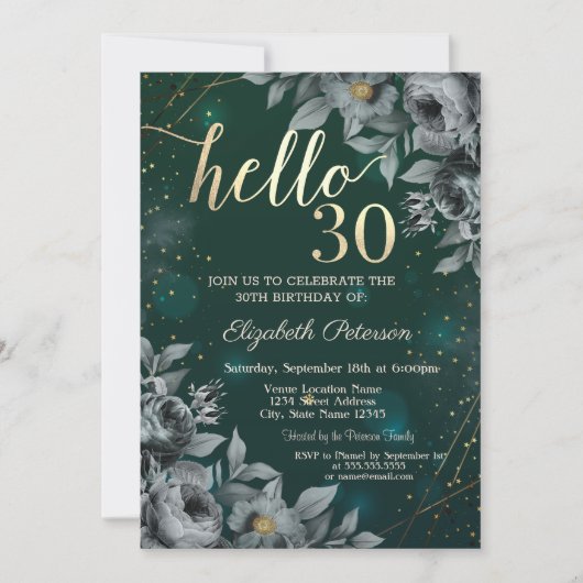 Donkere rozen groene 30e verjaardag kaart (Voorkant)