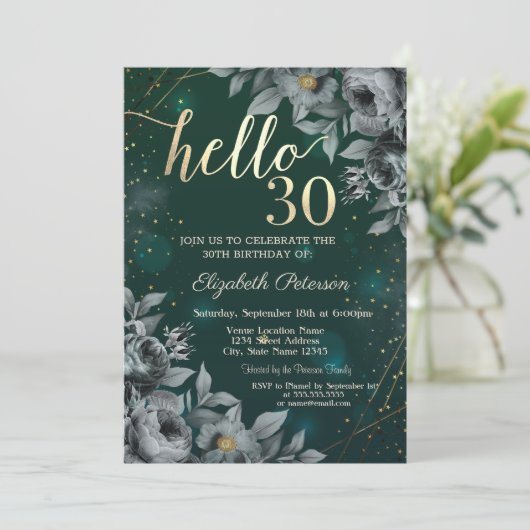 Donkere rozen groene 30e verjaardag kaart (Staand voorkant)