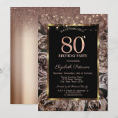 Donkere Rozen, String Lights Glitter 80ste Verjaar Kaart (Voorkant / Achterkant)