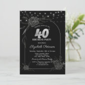 Donkere Rozen, String Lights Zwart 40e Verjaardag Kaart (Staand voorkant)