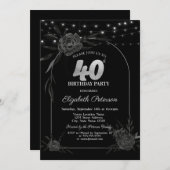 Donkere Rozen, String Lights Zwart 40e Verjaardag Kaart (Voorkant / Achterkant)
