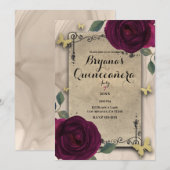 donkere Rozen ter wereld Butterfly Quinceañera Kaart (Voorkant / Achterkant)