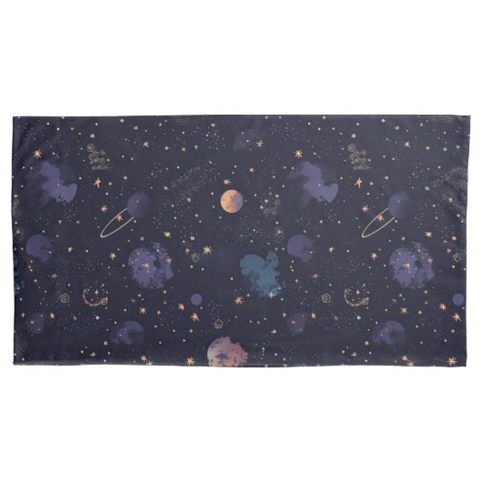 Donkere ruimte planeten sterren nevel patroon kussensloop (Voorkant-Links)