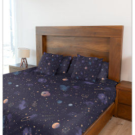 Donkere ruimte planeten sterren nevel patroon kussensloop