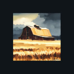 Donkere Rustic Barn & Wheat Field Waterverf Canvas Afdruk<br><div class="desc">Dit ontwerp bevat een melancholische waterverf schuur tegen een grijze hemel en een geelbruin tarweveld. Eenvoudig,  maar een verklaring. Vreedzaam en provocerend. Creëer door Simply Farmhouse Press.</div>