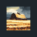 Donkere Rustic Barn & Wheat Field Waterverf Canvas Afdruk<br><div class="desc">Dit ontwerp bevat een melancholische waterverf schuur tegen een grijze hemel en een geelbruin tarweveld. Eenvoudig,  maar een verklaring. Vreedzaam en provocerend. Creëer door Simply Farmhouse Press.</div>