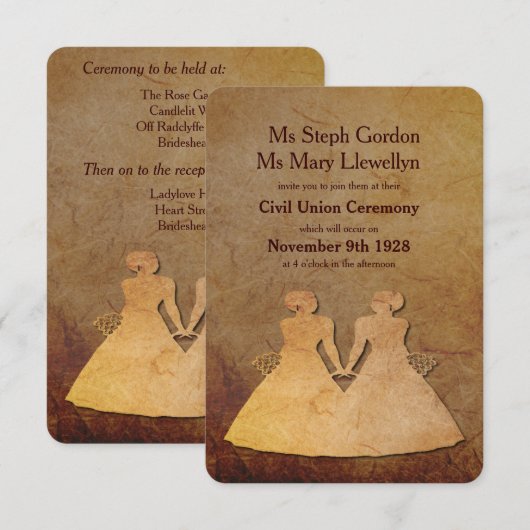 Donkere Rustic Lesbian Wedding Invitation Kaart (Voorkant / Achterkant)