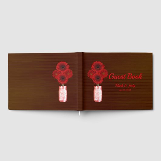Donkere Rustic Red Floral Mason Jar Wedding Gastenboek (Volledig)
