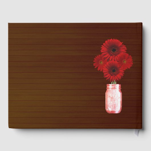 Donkere Rustic Red Floral Mason Jar Wedding Gastenboek (Achterkant)