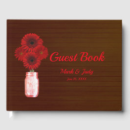 Donkere Rustic Red Floral Mason Jar Wedding Gastenboek