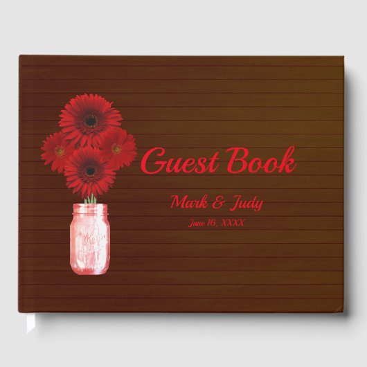 Donkere Rustic Red Floral Mason Jar Wedding Gastenboek (Voorkant)