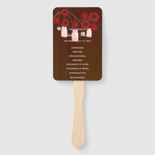 Donkere Rustic Red Floral Mason Jars Wedding Handwaaier (Voorkant)