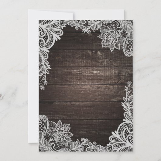 Donkere Rustic Wood & Elegant Lace Wedding Invitat Kaart (Achterkant)