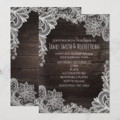Donkere Rustic Wood & Elegant Lace Wedding Invitat Kaart (Voorkant / Achterkant)