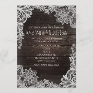 Donkere Rustic Wood & Elegant Lace Wedding Invitat Kaart