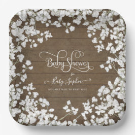 Donkere Rustic Wood Script Babys BreatBaby shower Papieren Bordje