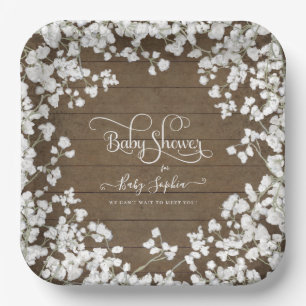 Donkere Rustic Wood Script Babys BreatBaby shower Papieren Bordje