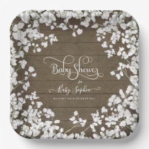 Donkere Rustic Wood Script Babys Breated Baby show Papieren Bordje