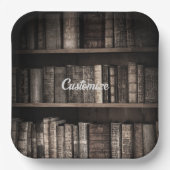 Donkere rustieke Boekenplanken Achtergrond Papieren Bordje (Voorkant)