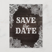 Donkere Rustieke Hout & Elegante Kant Save The Dat Aankondigingskaart (Voorkant)