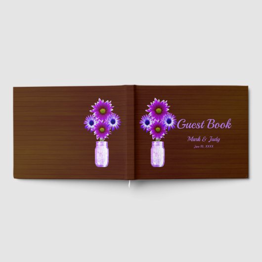 Donkere Rustische Paarse Floral Mason Jar Wedding Gastenboek (Volledig)