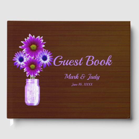 Donkere Rustische Paarse Floral Mason Jar Wedding Gastenboek (Voorkant)