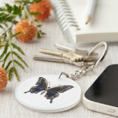 Donkere saffier vlinder acryl sleutelhanger (Voorkant Rechts)