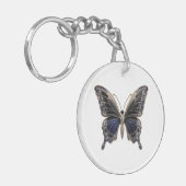 Donkere saffier vlinder acryl sleutelhanger (Voorkant Links)