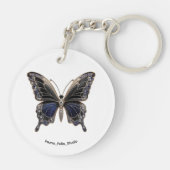 Donkere saffier vlinder acryl sleutelhanger (Achterkant)