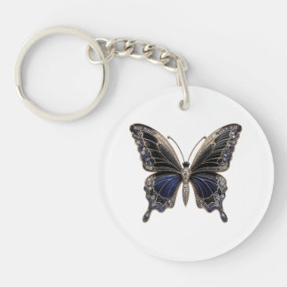 Donkere saffier vlinder acryl sleutelhanger