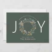 Donkere Sage Gold Wreate Joy Holiday-kerstkaart (Voorkant)