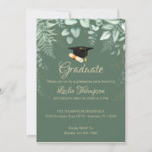 Donkere Sage Green Botanical Afstuderen Invitation Kaart (Voorkant)