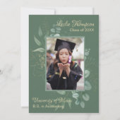 Donkere Sage Green Botanical Afstuderen Invitation Kaart (Achterkant)